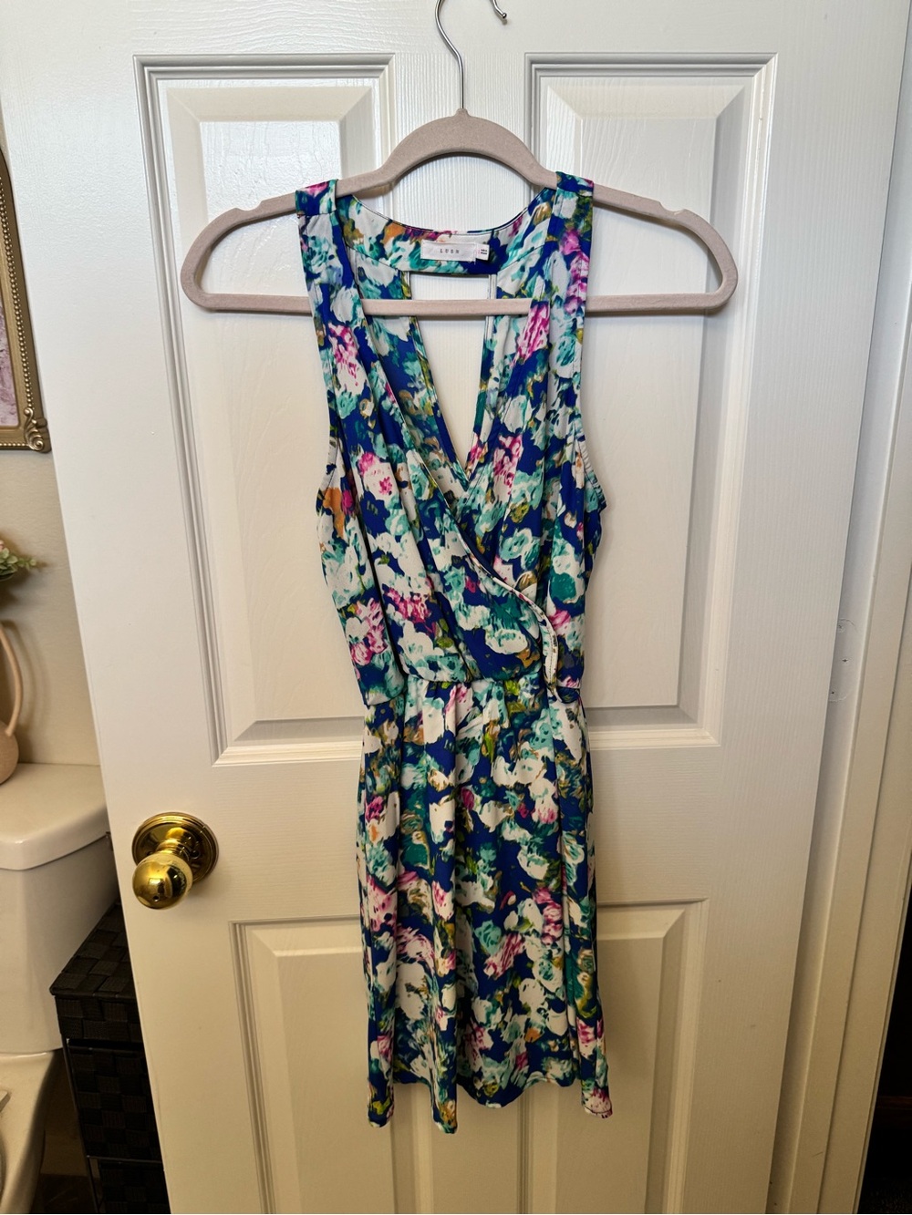 Lush Blue Floral Sleeveless Wrap Dress